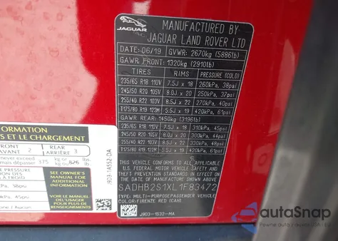 2020 Jaguar I-Pace S Ev400 Awd Automatic from USA, damaged, VIN SADHB2S1XL1F83472